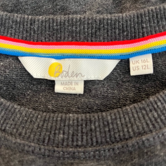 BODEN Jasmine Gray Sweater Dress Embroidered Sleeves - Size 12 L/ 12 Long- EUC - Picture 11 of 12